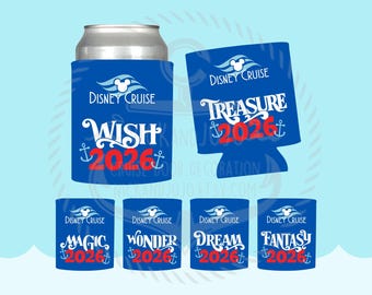 2026 Cruise Can Cooler - Fish Extender Gift - Disney Cruise - FE Gift - Dream Fantasy Magic Treasure Wish Wonder - Blue 2026