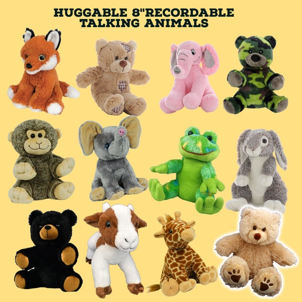 Recordable cute 8'" stuffed animals and talking teddy bears with 20 second recorder.