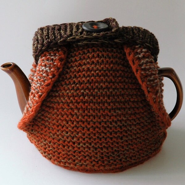 Knitted wool tea cosy / insulated teapot cosy / autumn colours / 6 cup size