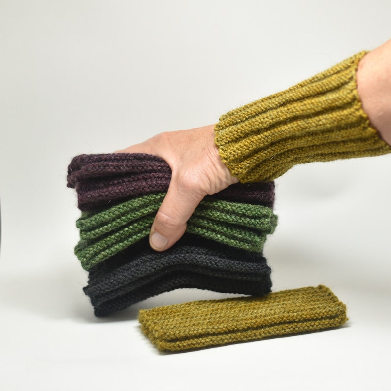 Seamless ribbed wrist warmers with possum, recycled natural fibre yarn image 1