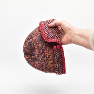 Beanie with adjustable neck flap handknitted in thick pure wool