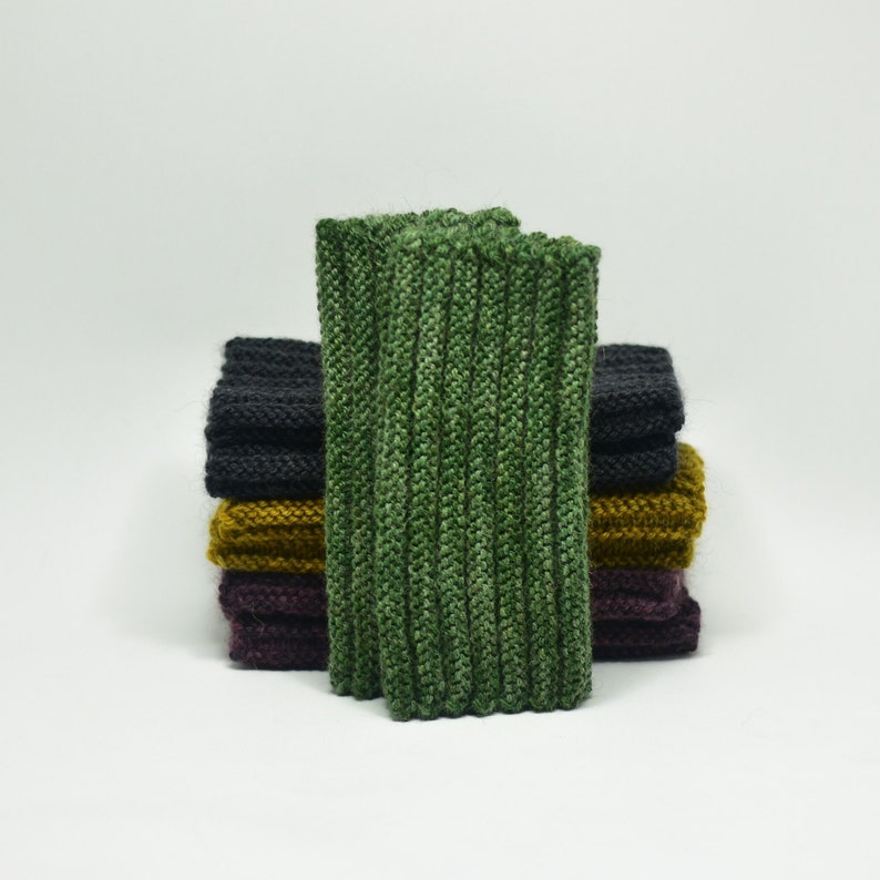 Seamless ribbed wrist warmers with possum, recycled natural fibre yarn image 5