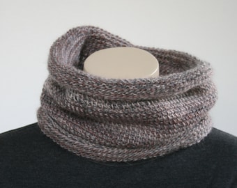 Tunisian crochet cowl / brown fleck neckwarmer / pure wool / mens cowl