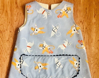 ready to ship size 18 months, ready to ship size 2/3T astronaut space cat pocket dress