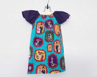 ready to ship 3T day of the dead short sleeve dress girls hippie dress dia de los muertos towno