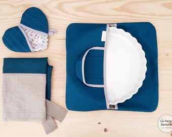 Pie bag - door flat - teal - blue pie - coated cotton - picnic bag