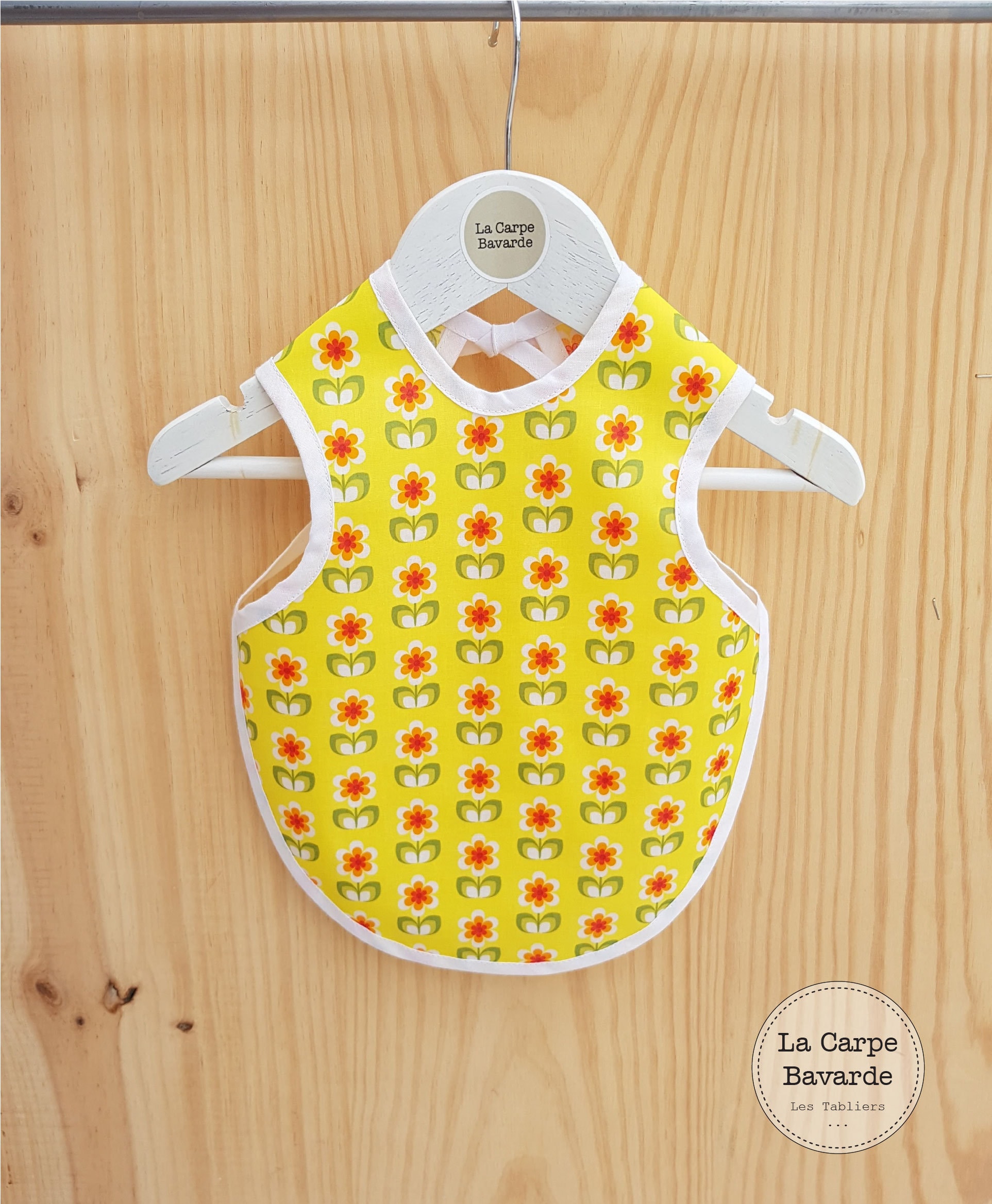 Tablier Enfant Jaune - Tablier-Bavoir Fleurs Coton Enduit Fleurs