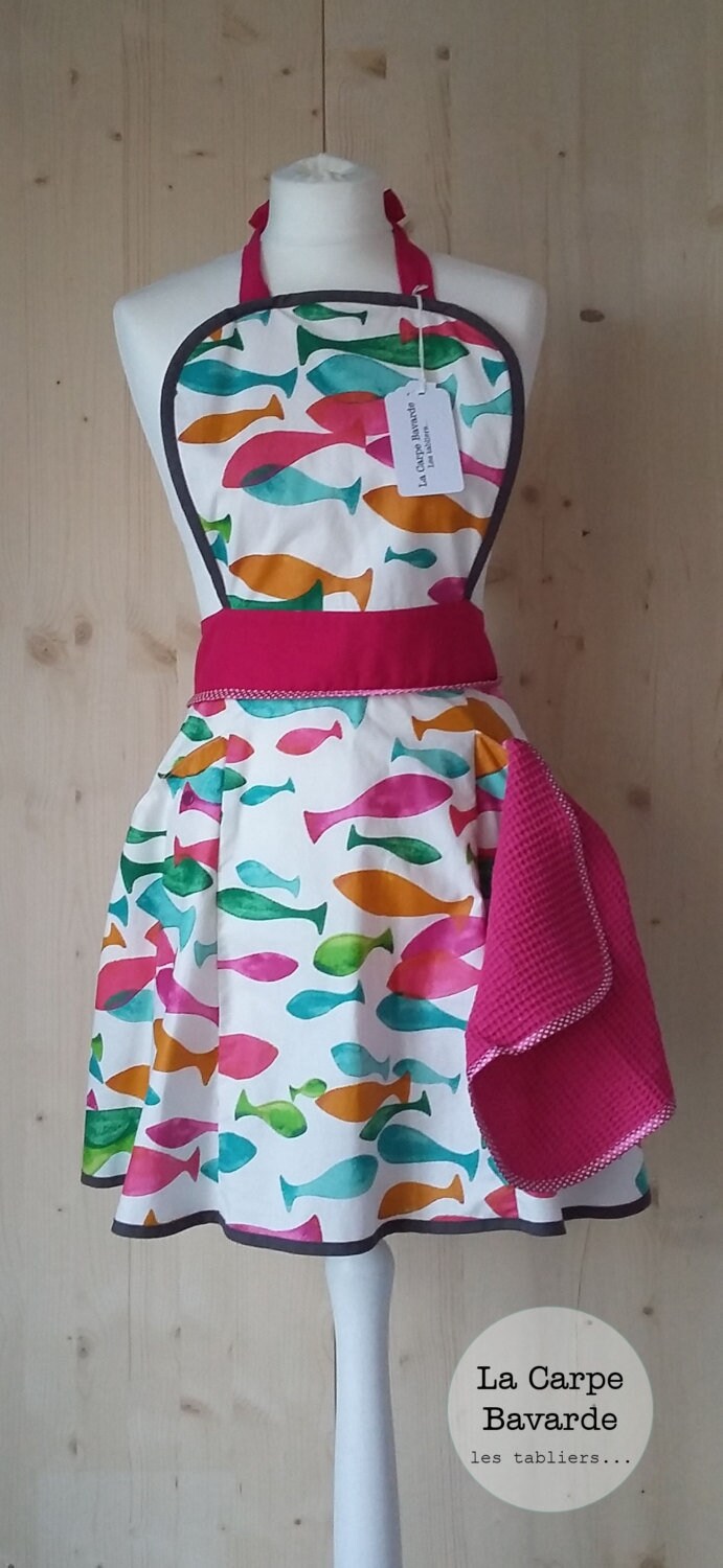 Tablier Lucie Poissons Multicolores - Rose Vert Bleu