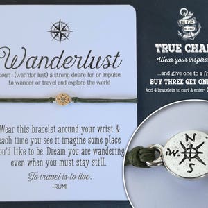 Wanderlust Bracelet Wanderlust jewelry Not all who wander are lost Compass bracelet Gift for traveler Bon Voyage Card for Grad image 1