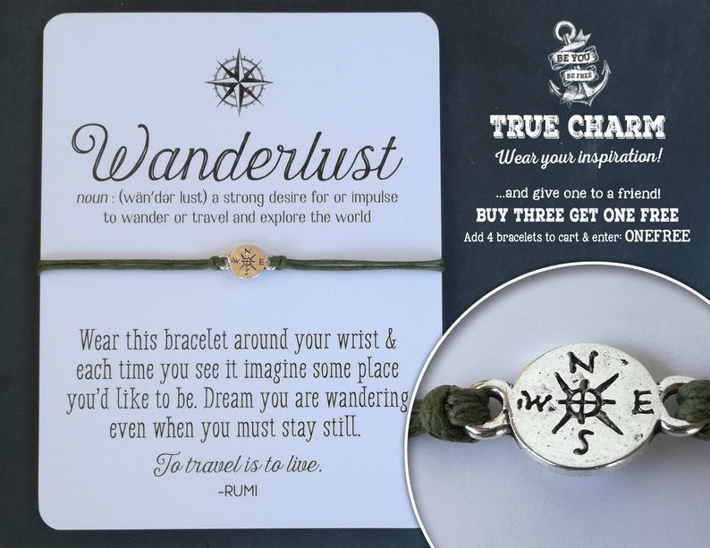 Wanderlust Bracelet Wanderlust jewelry Not all who wander are lost Compass bracelet Gift for traveler Bon Voyage Card for Grad image 1