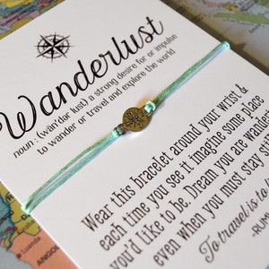 Wanderlust Bracelet, Traveler Gift, Compass Charm, Rumi Quote - Inspirational card, wanderlust gift - Bon Voyage gift, friendship bracelet