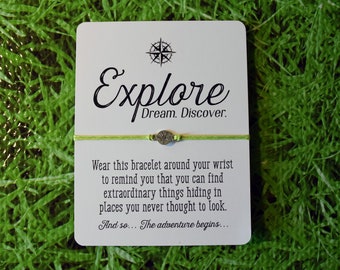 Compass Charm Wish Bracelet, Adventure Awaits, Graduation Gift