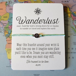 Wanderlust Wish Bracelet: Compass Charm, Inspirational Rumi Quote