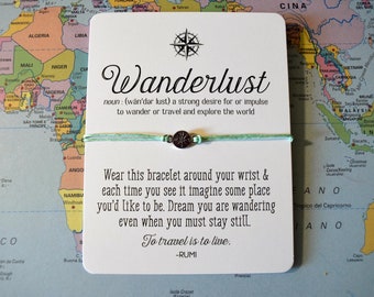 Wanderlust Wish Bracelet: Compass Charm, Inspirational Rumi Quote