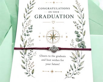 Congratulations Wish Bracelet - Compass Charm - Graduation -  High School Grad, College Grad, Class of 2026