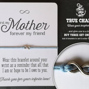 Mother Infinity Bracelet: Handmade Wish String, Silver Charm
