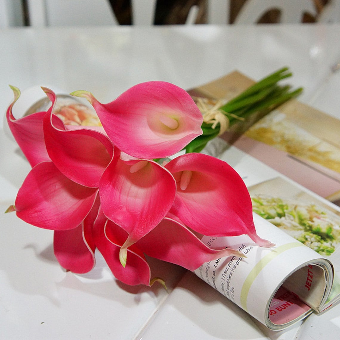 Hot Pink Calla Lilies Real Touch Lily Bouquets Fushia Callas Etsy