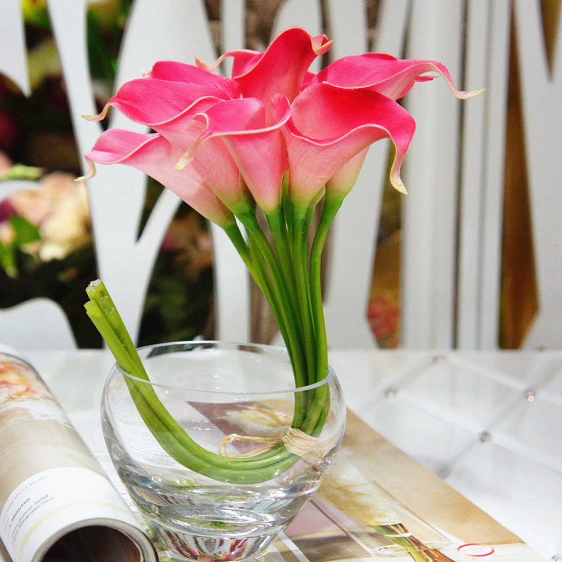 Hot Pink Calla Lilies Real Touch Lily Bouquets Fushia Callas Etsy