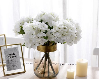 Hortensia artificiel fleurs blanches hortensia en latex de soie au toucher réel pour décorations de maison Arrangement floral de mariage YW-8002d