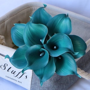 Natural Touch Calla Lily Bouquet Oasis Teal Artificial Flowers for Bridal Bouquet Boutonnieres DIY Home Wedding Decorations WLF-14