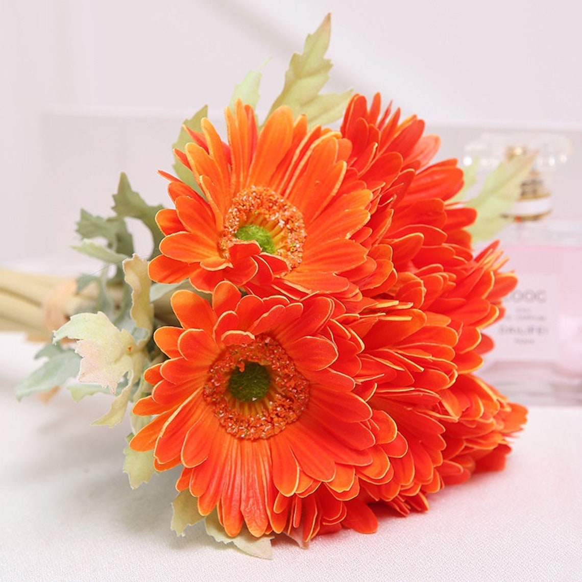 Orange Gerbera Daisy PU Flowers Artificial Wedding Bouquet for Etsy