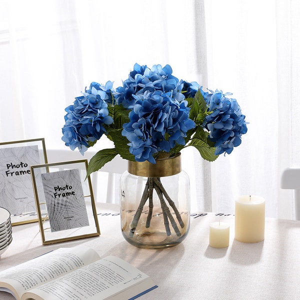 Silk Hydrangea Flowers Royal Blue Wedding Flower Real Touch Artificial Latex Hydrangeas for Home Decorations Wedding Arrangement YW-8002b