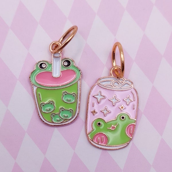 Froggy frog roller skate lace charms shoe cute pink green kawaii bubble tea soda