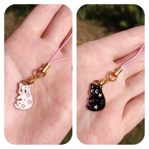 Magical cat phone charm anime stars pink black cute