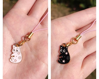Magical cat phone charm anime stars pink black cute
