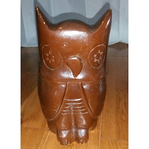 Vintage wood carved owl sculpture figurine rustic decor bird abstract