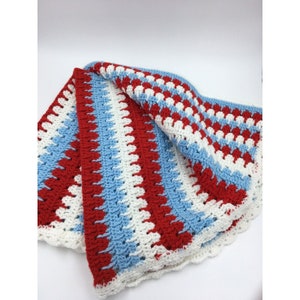 Vintage handmade crochet afghan blanket mile a minute red white blue 42 x 54