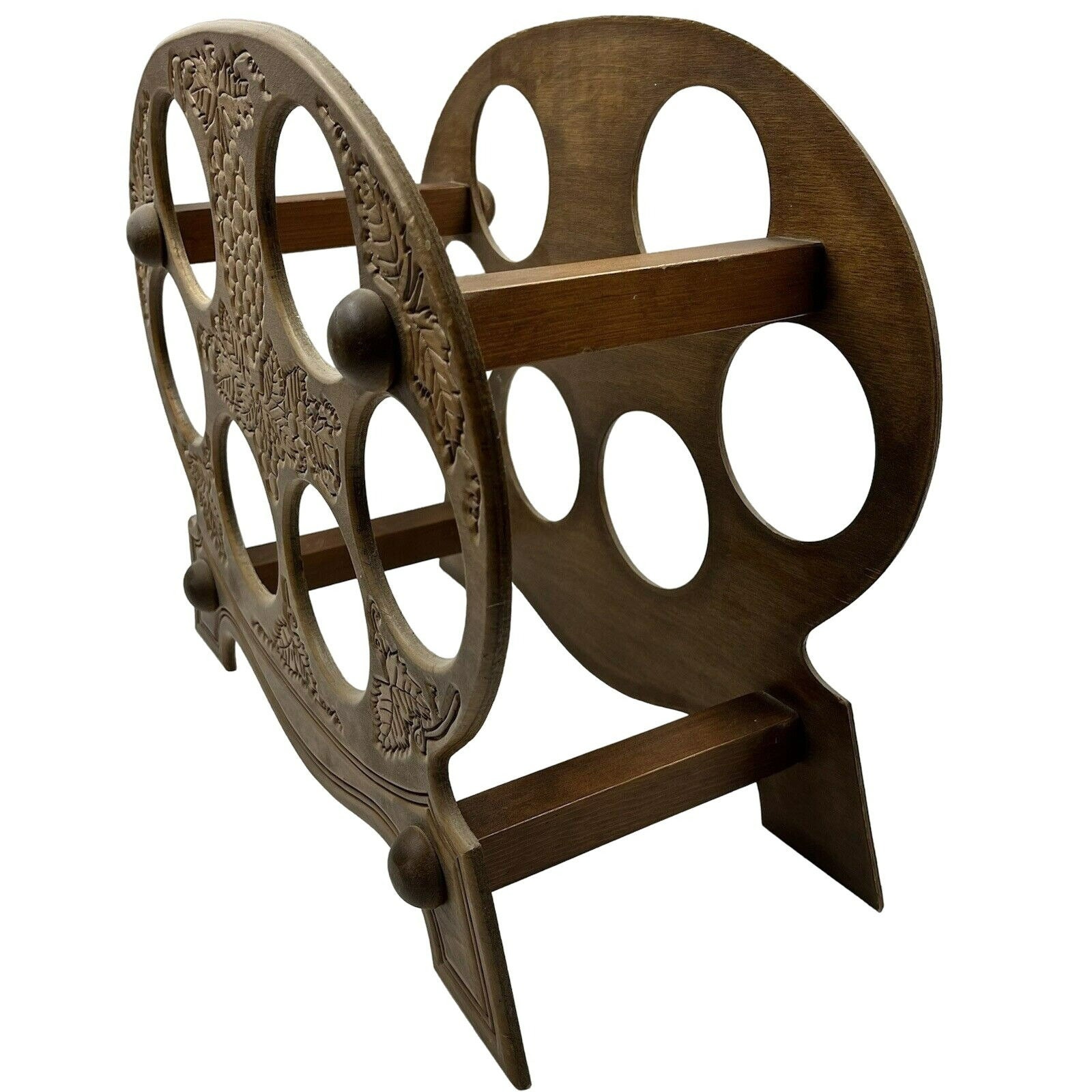 Vintage Carved Wood Wine Bottle Rack Holder Display Holds 6 Grapes ...