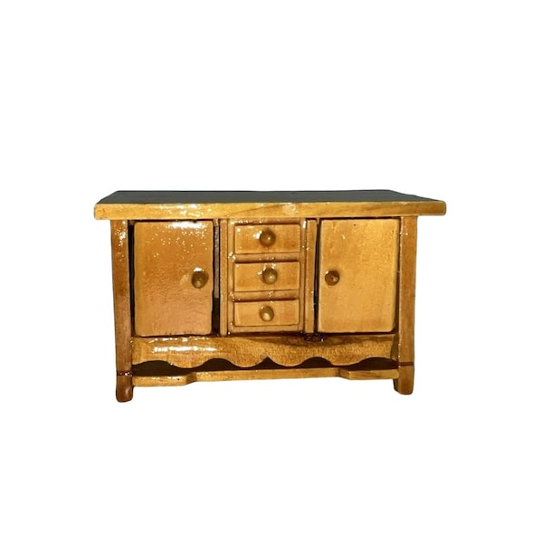 Dollhouse Wood Buffet Sideboard Cabinet Vintage Dining Room Furniture Craftsman 1:16