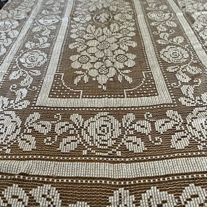 ヴィンテージ レース テーブルクロス ベージュ 花柄 ローズ柄 繊細 ビクトリア朝 66x40"