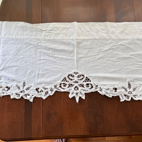 White Lace Valance Curtain Panel Single 55x14" Double Rod Pocket shabby country