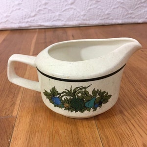Lechero vintage Lenox Temperware Fall Bounty, década de 1970, cerámica con motivos florales azules, fabricado en EE. UU., apto para lavavajillas