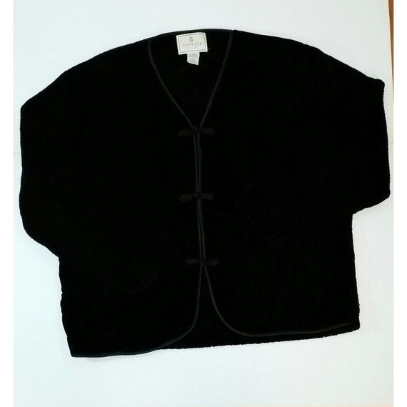 Black velour jacket sweater sz M Med EXPRESS TRIC… - image 4