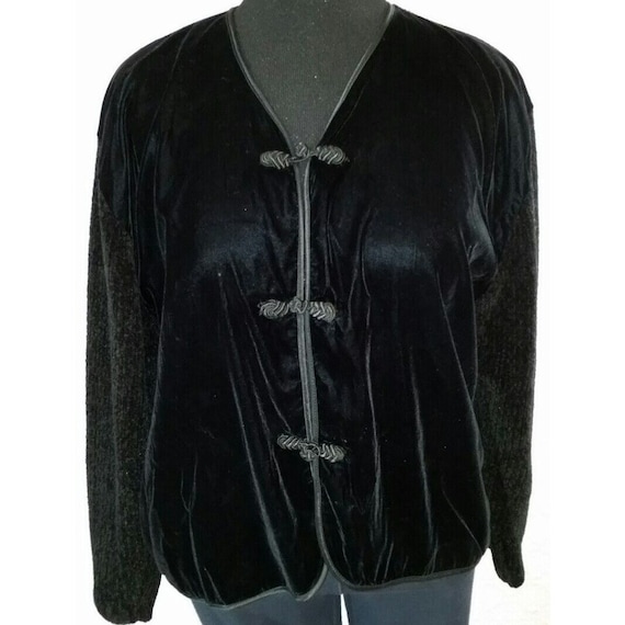 Black velour jacket sweater sz M Med EXPRESS TRIC… - image 1
