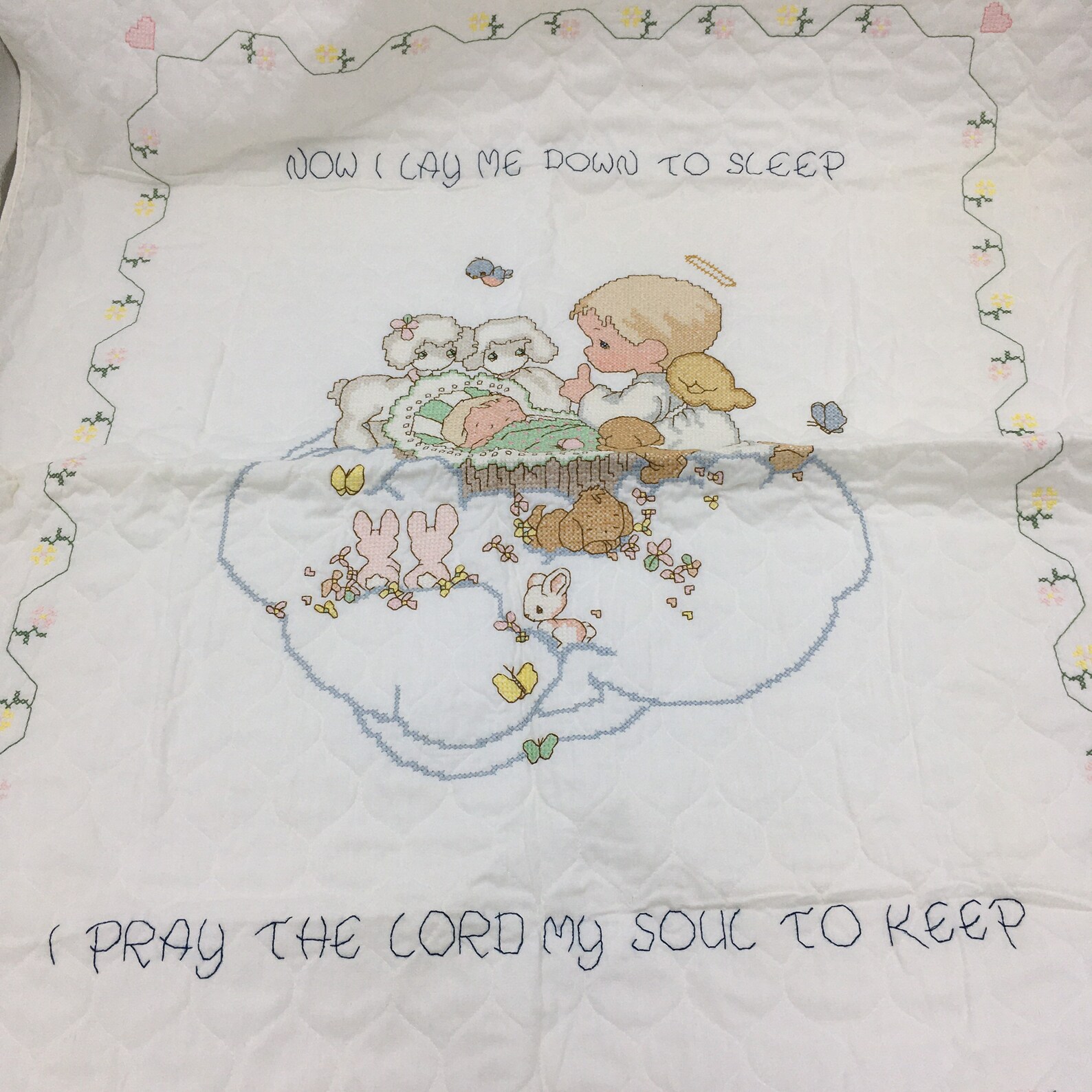 Vintage Precious Moments Baby Blanket Finished Cross Stitch Etsy