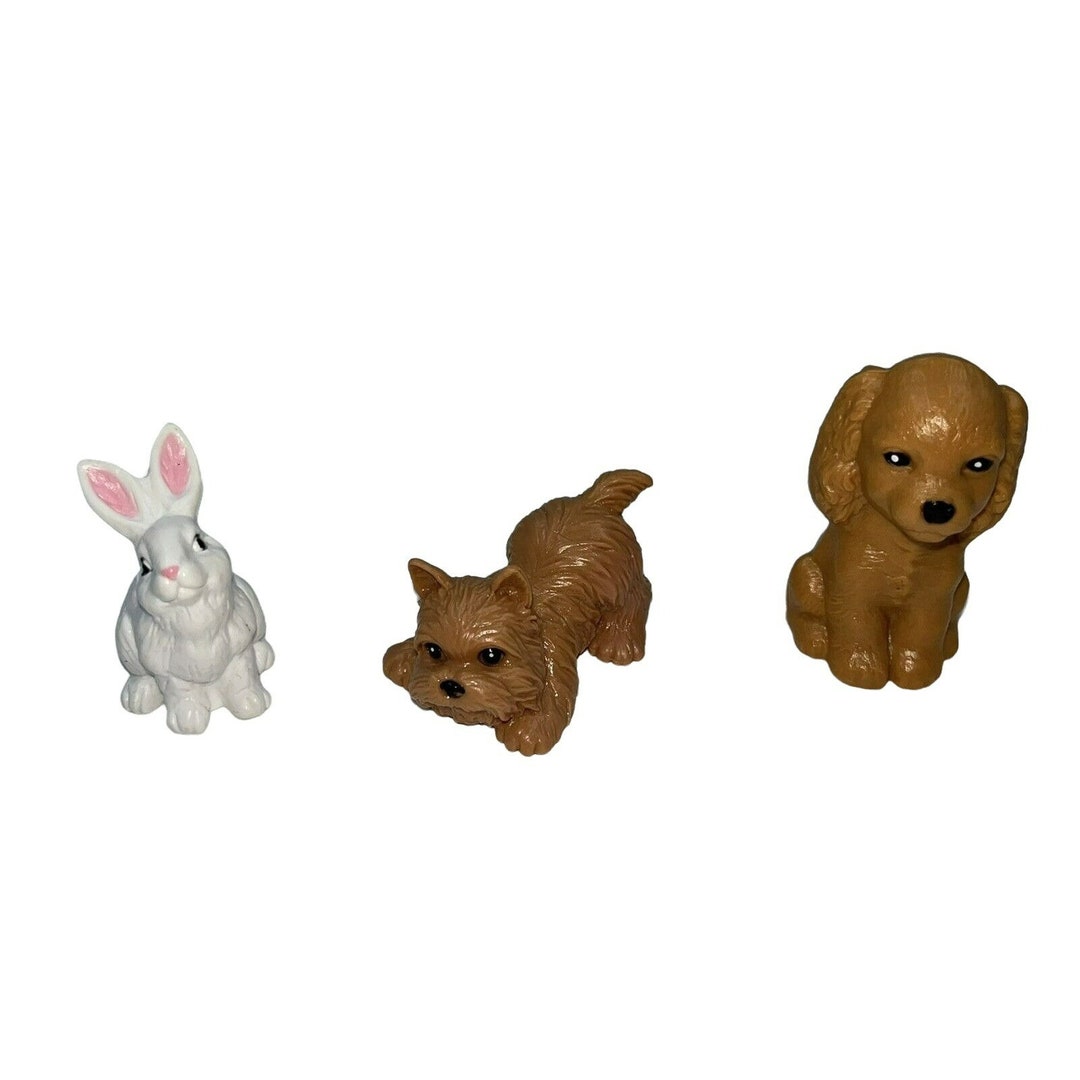 Dollhouse Pets Vintage Dog Bunny Figures Lot of 3 Spaniel Yorkie Bunny
