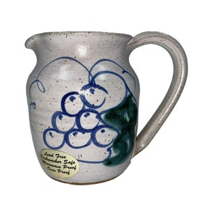 Studio Art Pottery Handmade Pitcher Creamer Artist Signed Small 4.5&quot; Blue Grapes