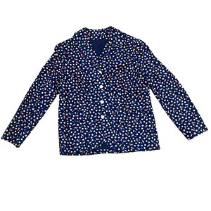 Vintage navy blue floral blazer jacket size medium handmade lined button front retro daisy tulip pattern
