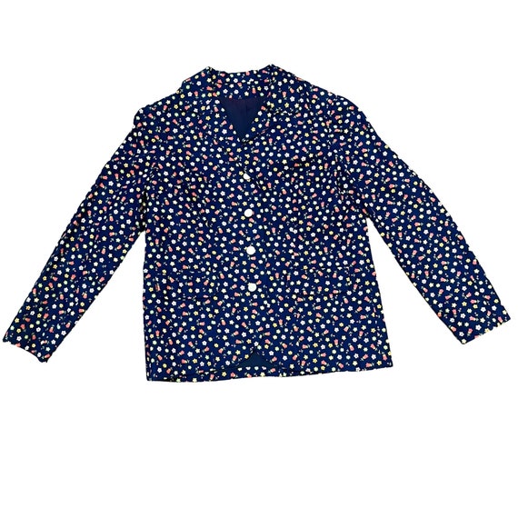 Vintage navy blue floral blazer jacket size mediu… - image 1