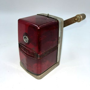 Vintage Red Boston Manual Desk Top Wall Mount Pencil Sharpener School Classroom