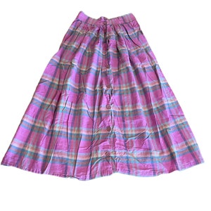 Margo&#39;s Long Skirt Juniors 7 Vintage Pink Plaid Long Modest Lightweight Cotton Unlined
