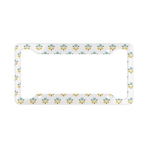 Blue and Yellow Minimalist Floral License Plate Frame