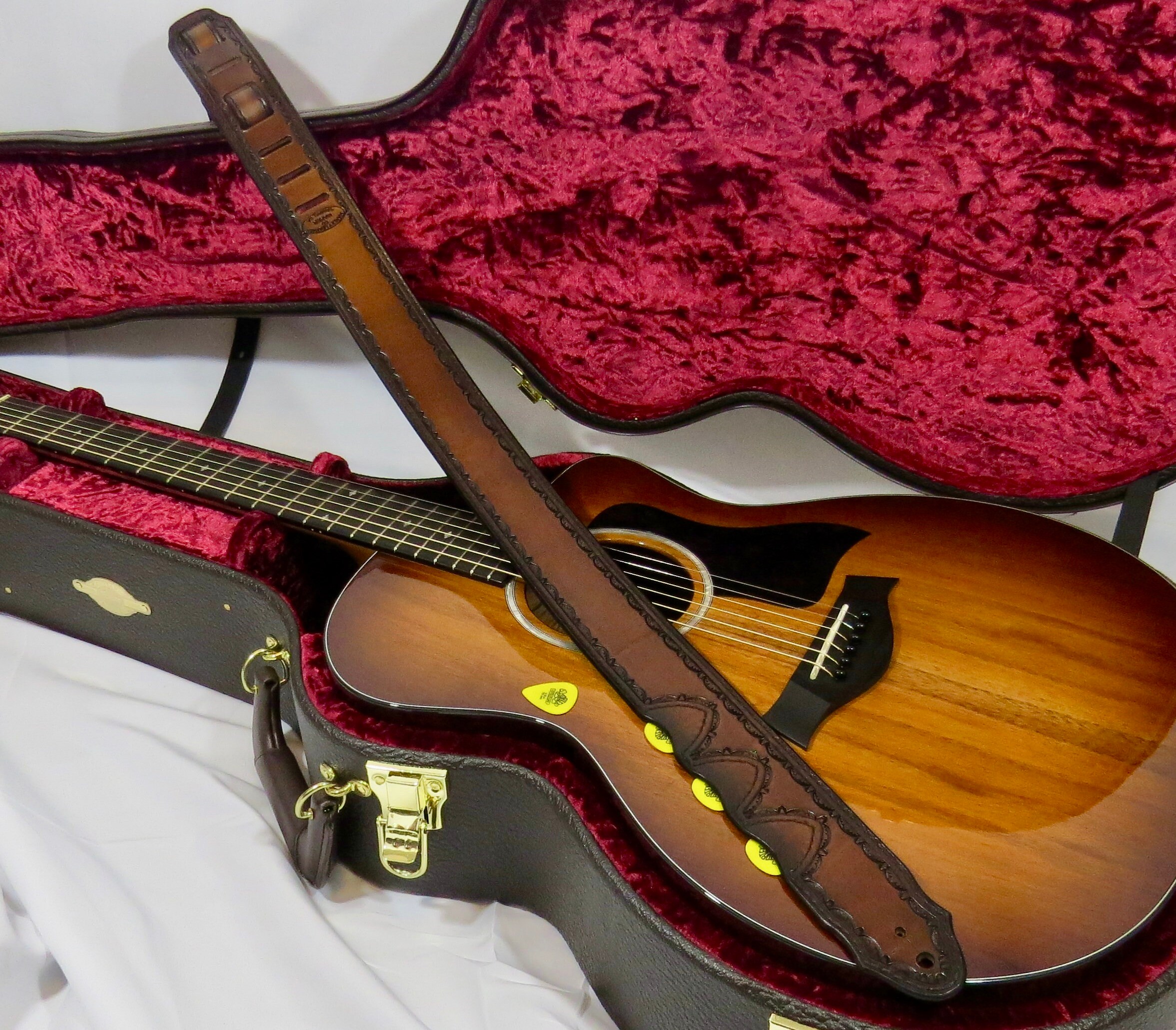 Leather Guitar Strap Hand Tooled Border Stamp Pick Holders Etsy