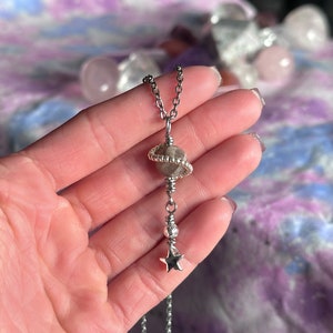 Wire Wrap Saturn - Dainty Saturn Necklace, Grey Moonstone Planet and Star Pendant, Stainless Steel Astrology Zodiac Necklace, Gift for Her