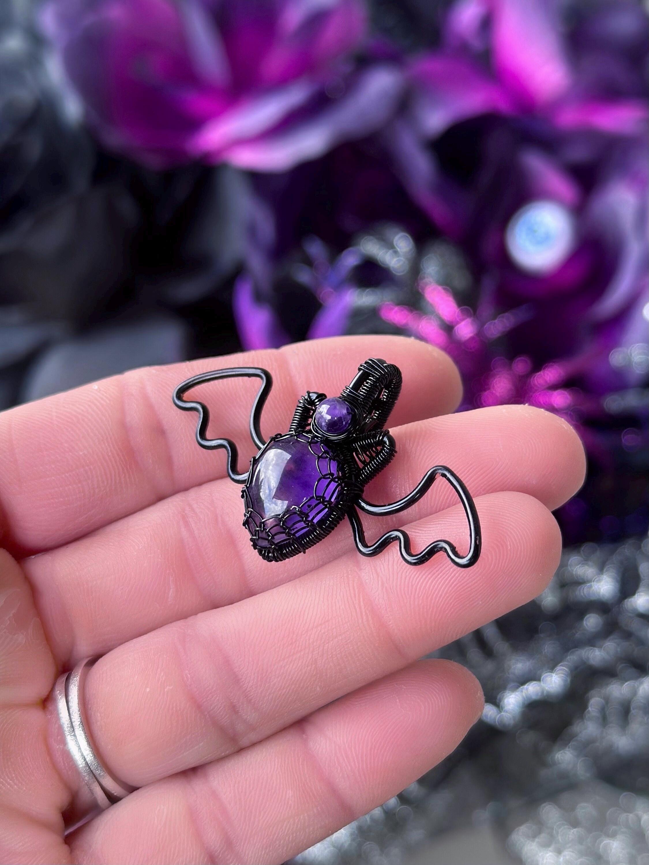 Wire Wrap Bat Amethyst Halloween Bat Pendant Necklace, MADE-TO-ORDER ...
