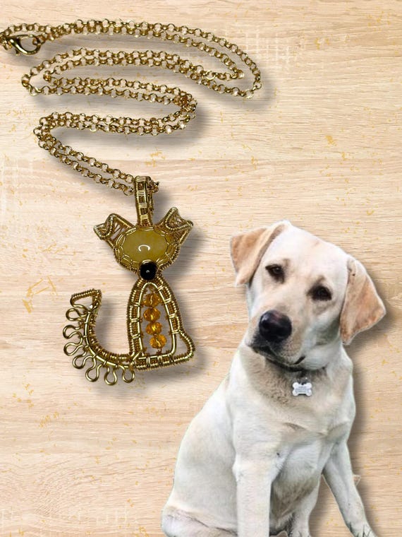 Wire Wrap Dog Yellow Labrador/golden Retriever Yellow Jade